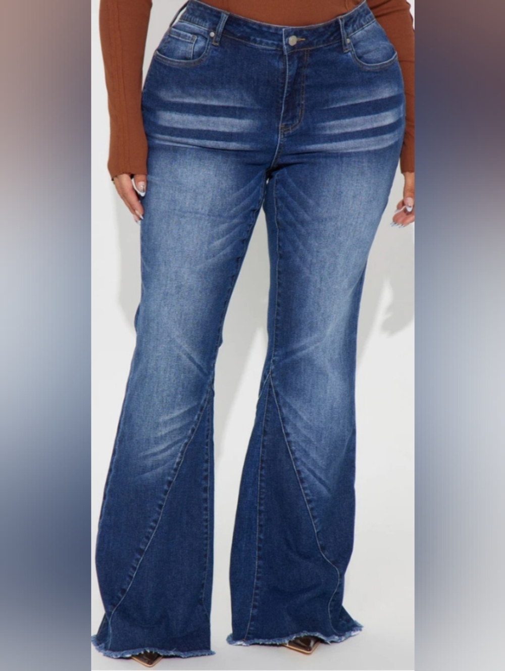 NWT Fashion Nova Dark Wash Raw Hem Flare Jeans Plus Size 22